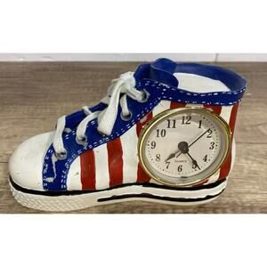 Mantle / Desk Clock Converse High Top Sneaker Real Laces Ceramic Shoe 7" X 4" In